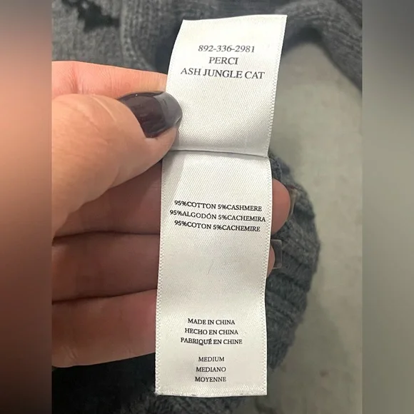 Rails Perci Jungle Cat Cotton Cashmere Gray Crewneck Knit Sweater Sz MEDIUM - Picture 10 of 15